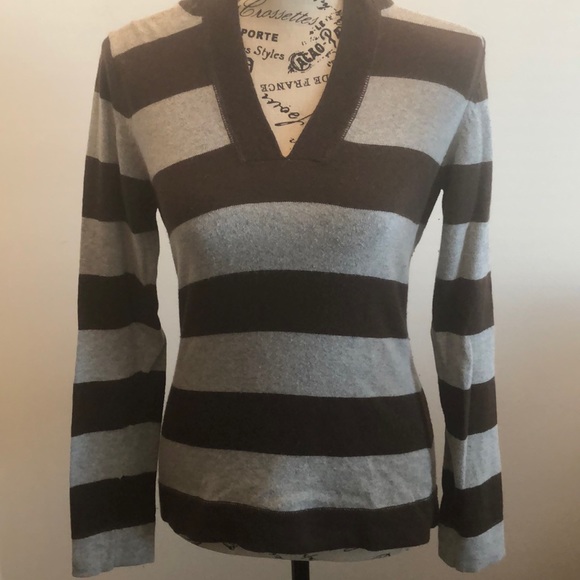 GAP wool blend cozy sweater hoodie long sleeve pullover top brown gray stripe XS - Picture 3 of 8